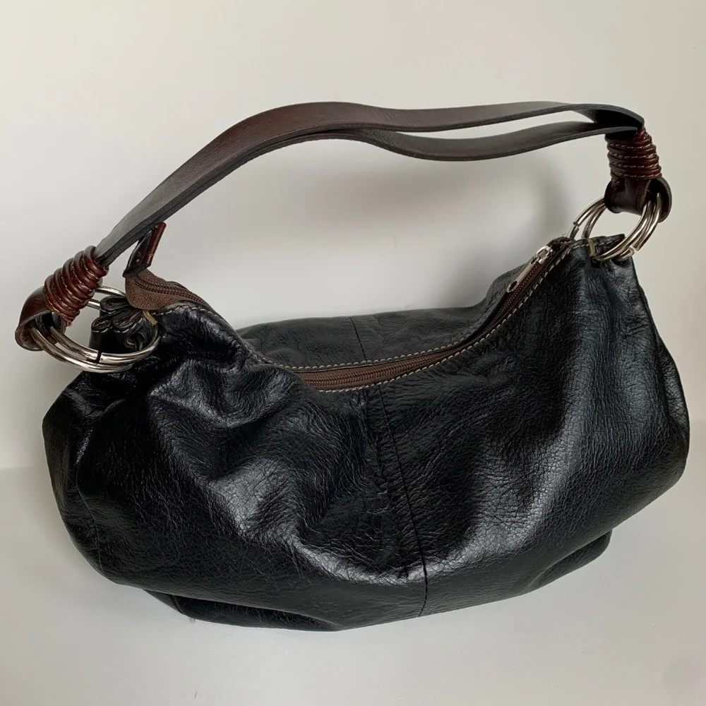 Argentinean Handcrafts Hobo Shoulder Bag Purse Leather Black Brown